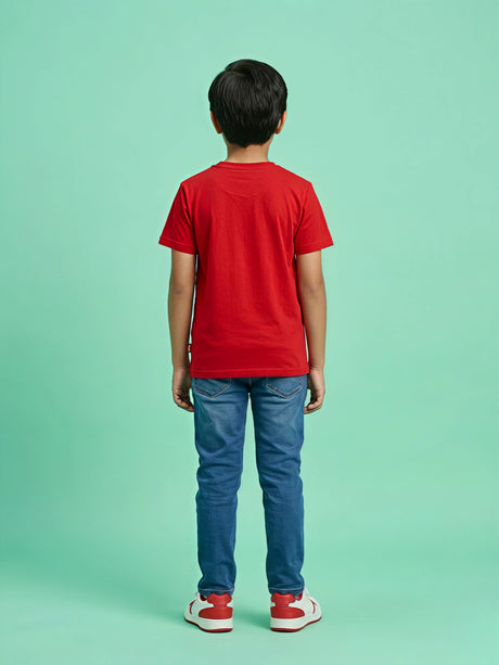 Boys Red Marvel Spider-Man Graphic Printed Crew Neck T-Shirt.