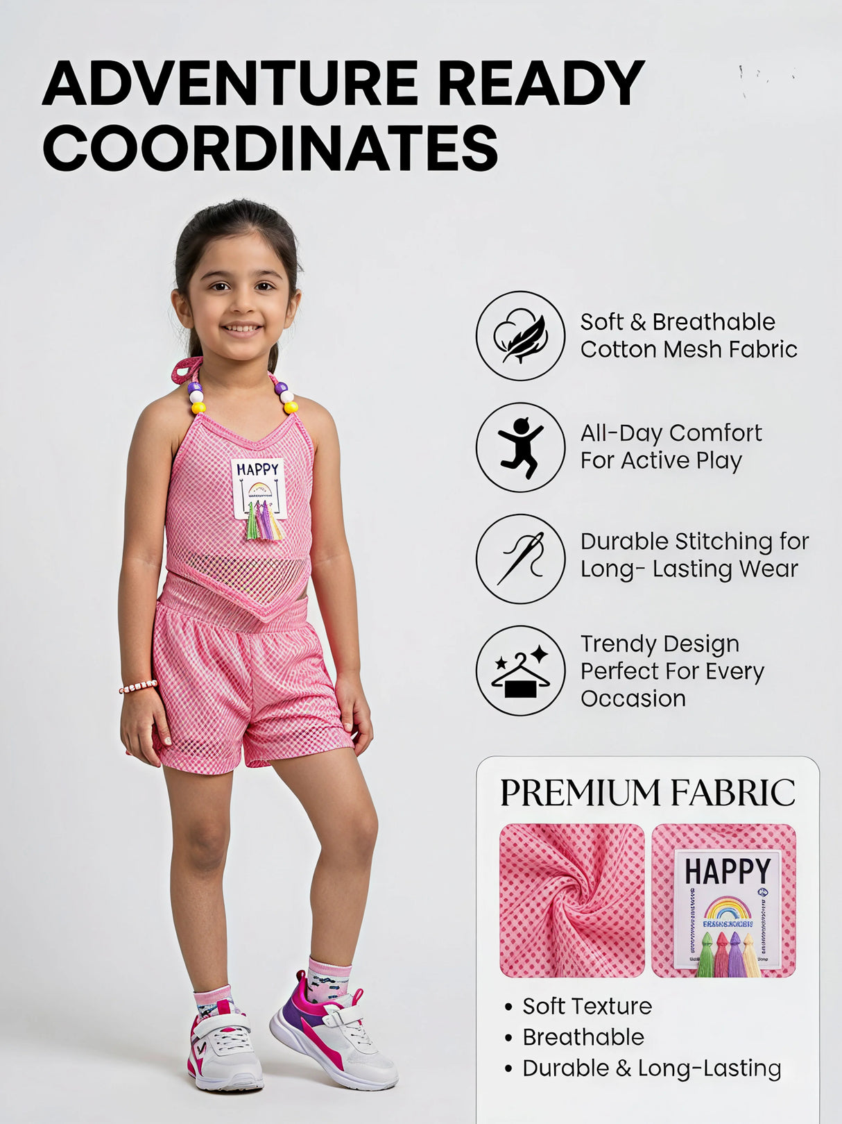 Girls Purple Net Mesh Halter Top & Shorts Co-ord Set