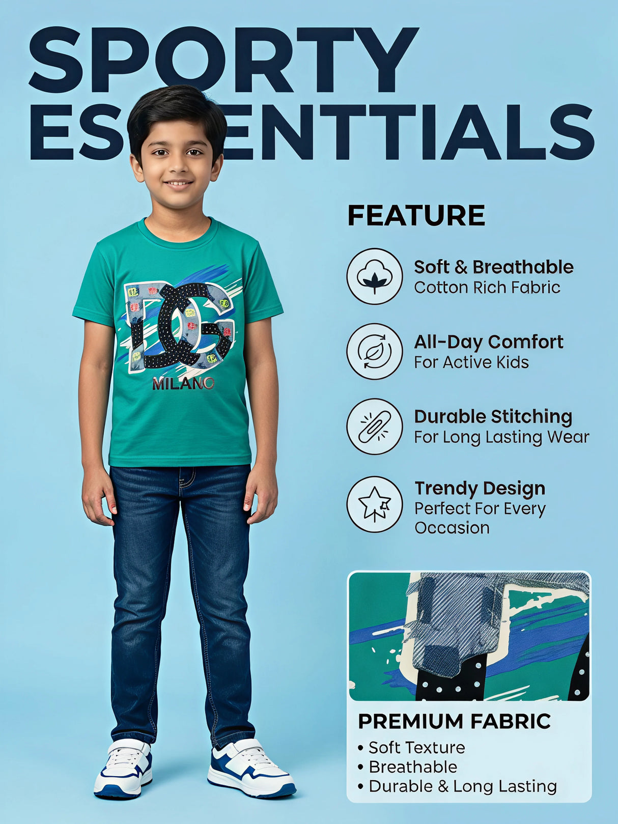 Boys Green Milano Graphic Print Cotton T-Shirt