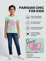 Girls Mint Green Paris Graphic Print Casual Top