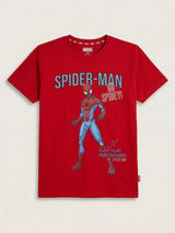 Boys Red Marvel Spider-Man Graphic Printed Crew Neck T-Shirt.