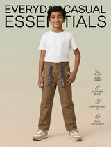 Boys Brown Casual Trousers with Tape Detail