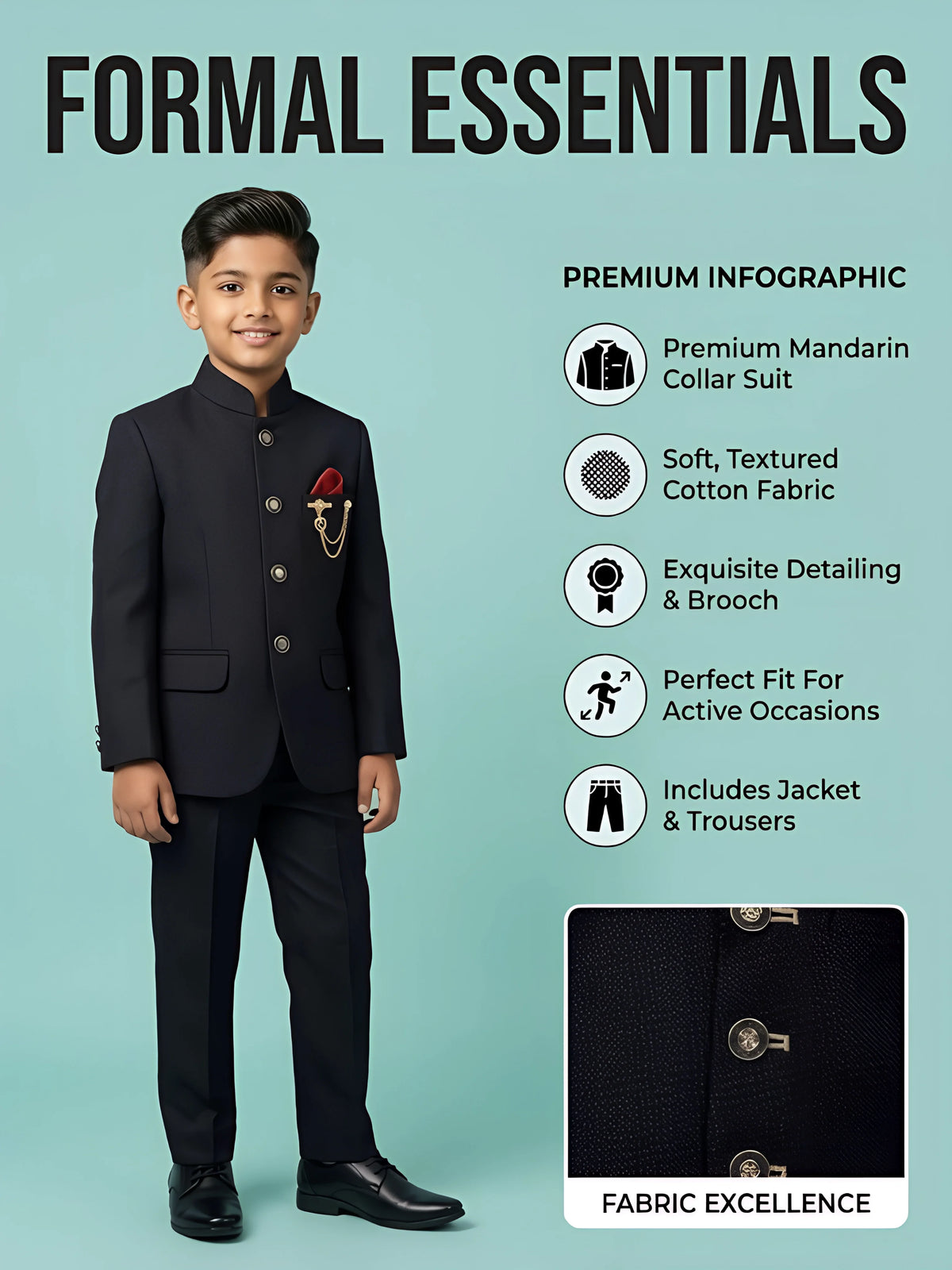 Boys Black Jodhpuri Suit Set.