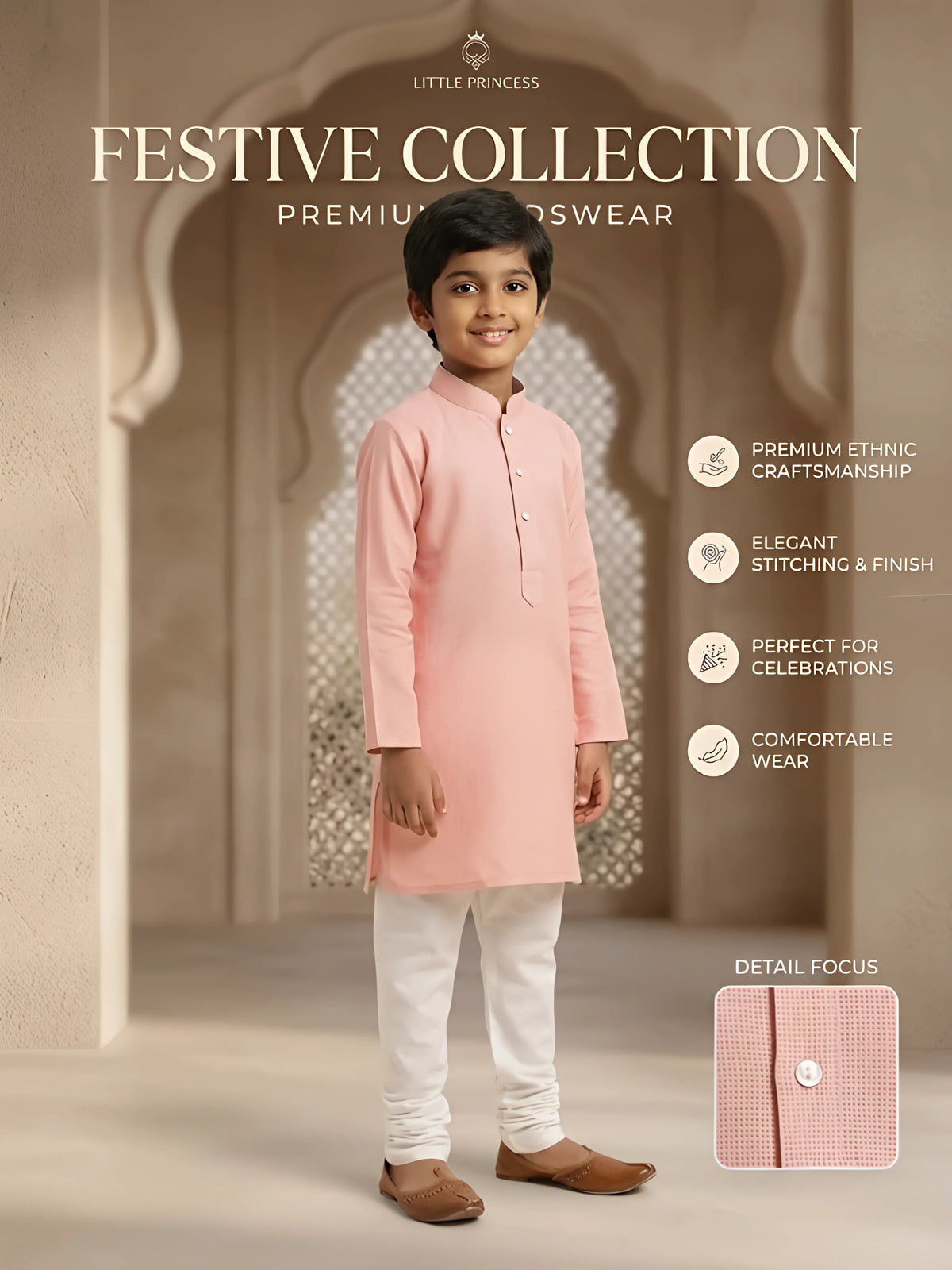 Pink Solid Kurta Pajama Set for Boys