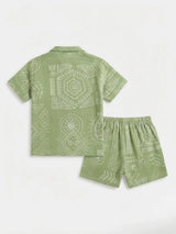 Green Geometric Line Print Boys Coordinate Set