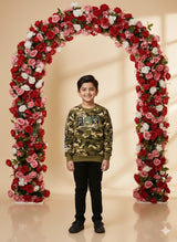 Boys Casual Full Sleeves Printed Round Neck T-Shirt - Khakhi