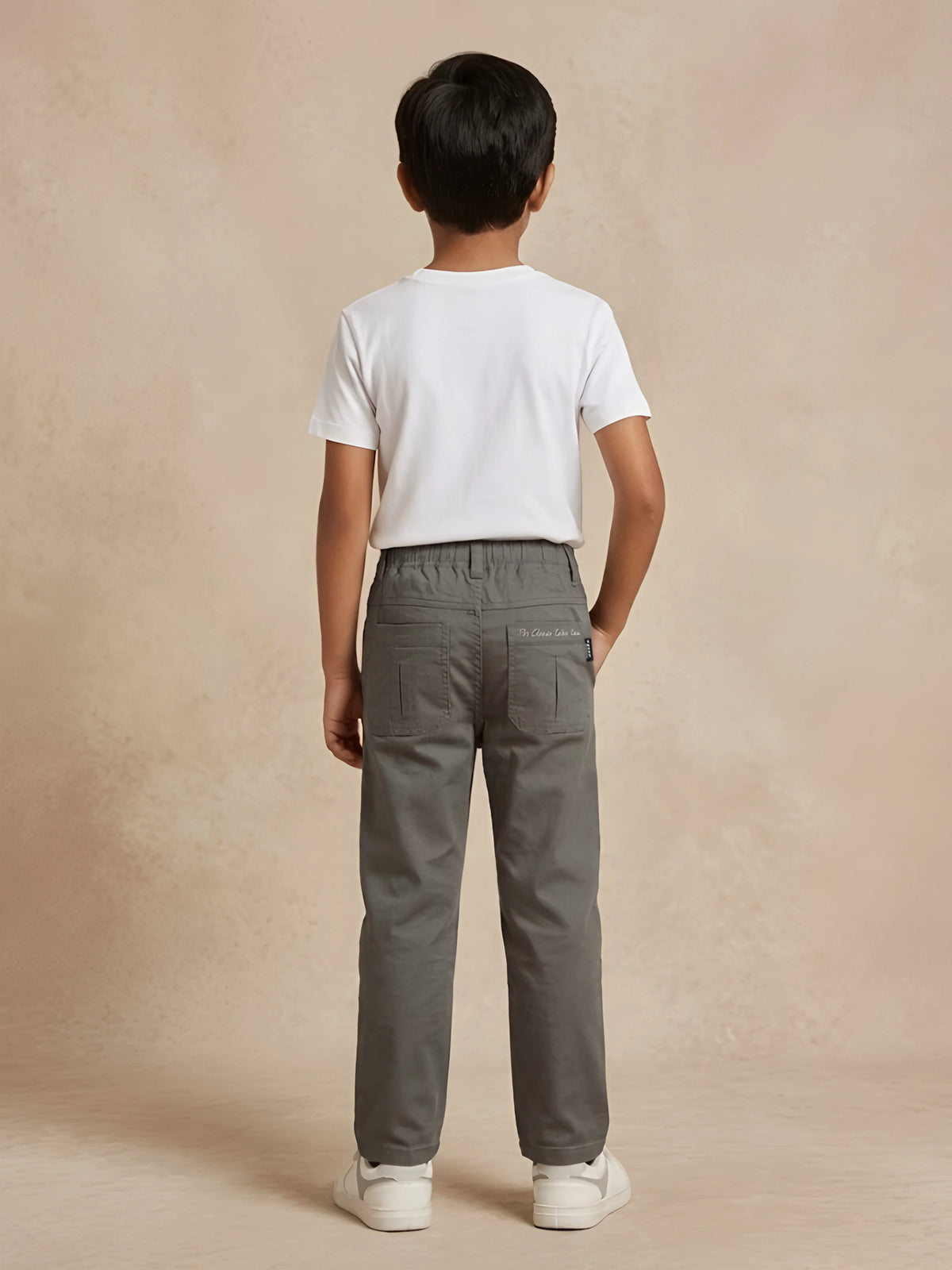 Boys Grey Casual Trousers with Drawstring Detail