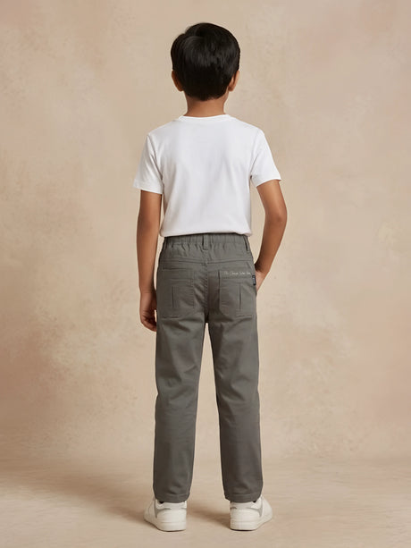 Boys Grey Casual Trousers with Drawstring Detail.