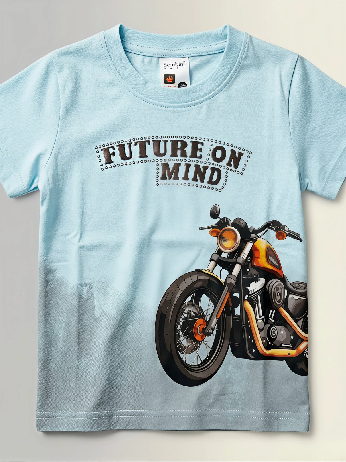 Boys Light Blue Bike Graphic Printed T-Shirt