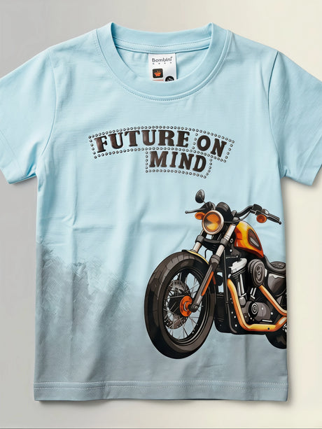 Boys Light Blue Bike Graphic Printed T-Shirt