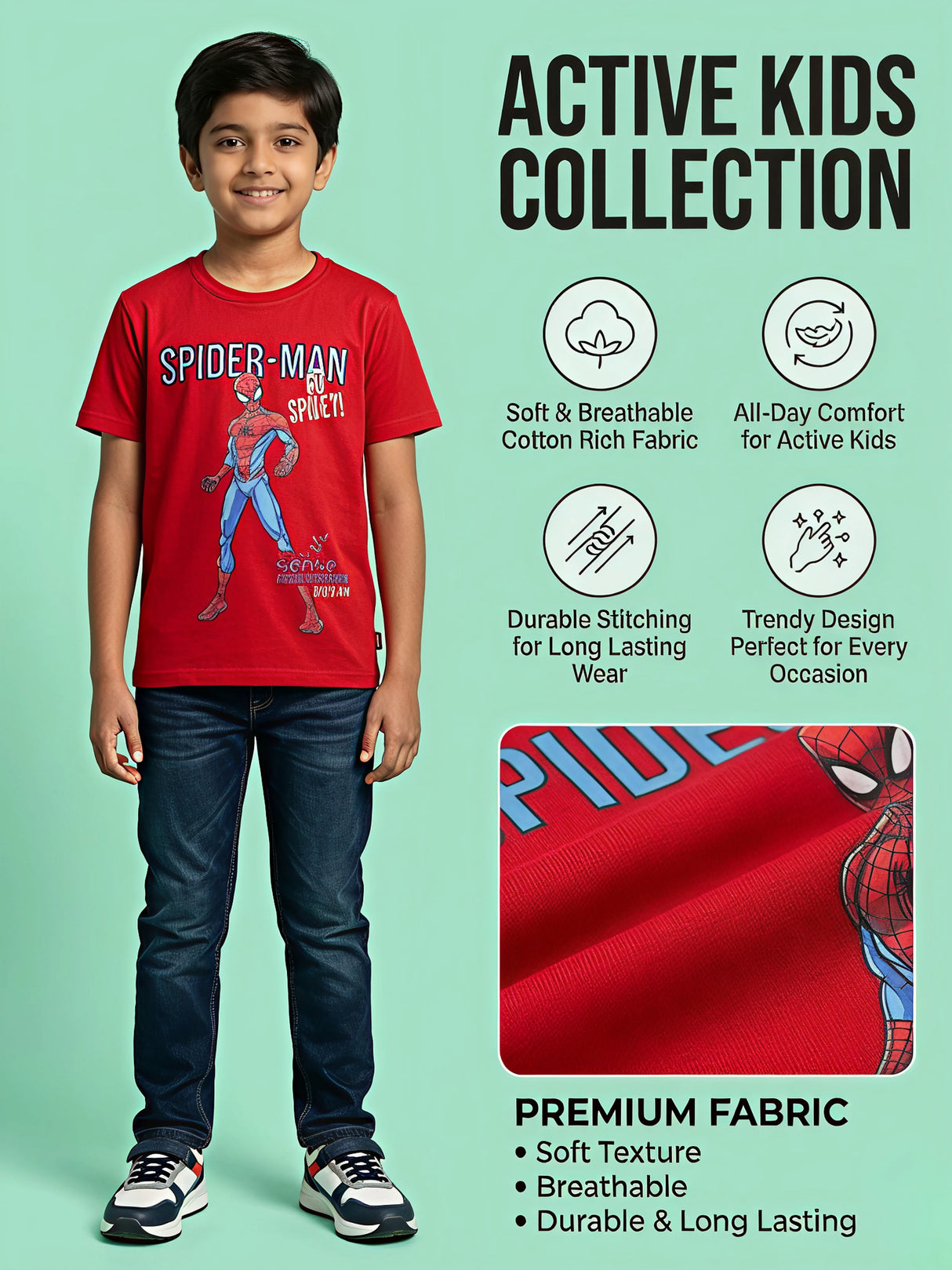Boys Red Marvel Spider-Man Graphic Printed Crew Neck T-Shirt.