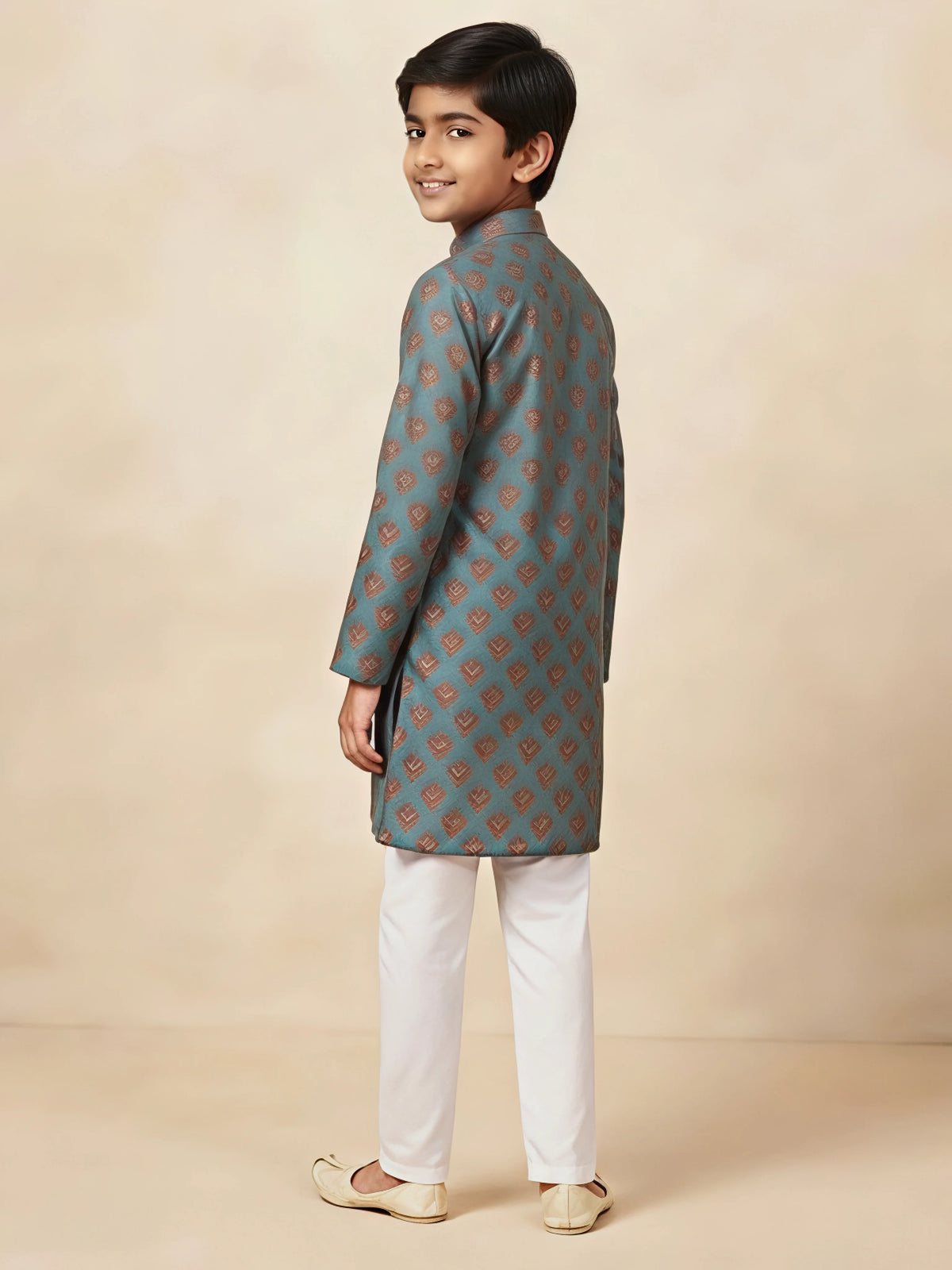 Blue Ethnic Print Kurta Pajama Set for Boys