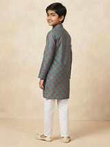 Blue Ethnic Print Kurta Pajama Set for Boys