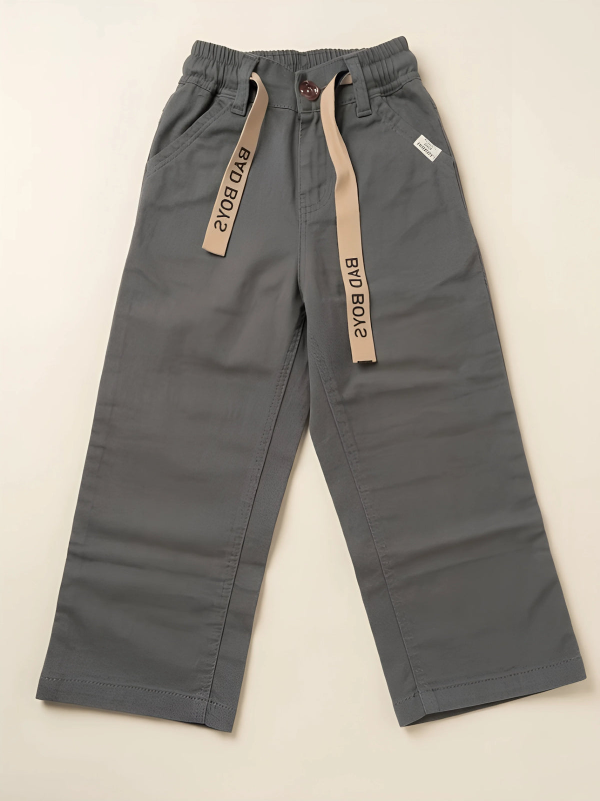 Boys Grey Casual Trousers with Drawstring Detail