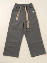 Boys Grey Casual Trousers with Drawstring Detail