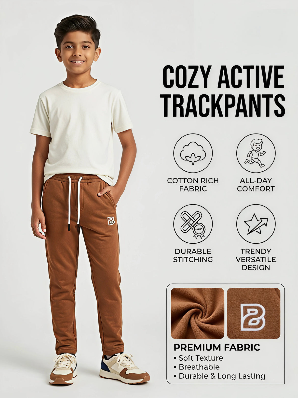 Boys Trepo Brown Slim-Fit Trackpants