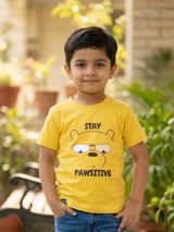 Boys Yellow Stay Pawsitive Bear Graphic T-Shirt