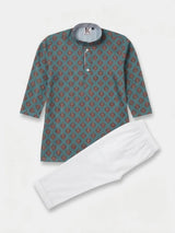 Blue Ethnic Print Kurta Pajama Set for Boys