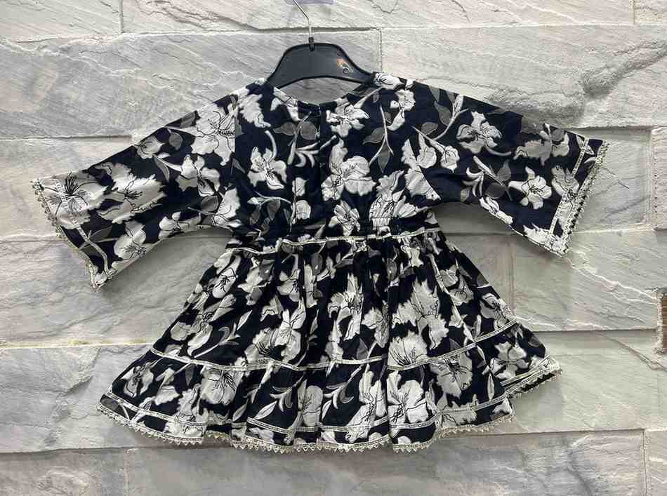 Girls' Black Floral Ethnic Set with Embroidered Top & Sharara Pants
