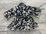 Girls' Black Floral Ethnic Set with Embroidered Top & Sharara Pants