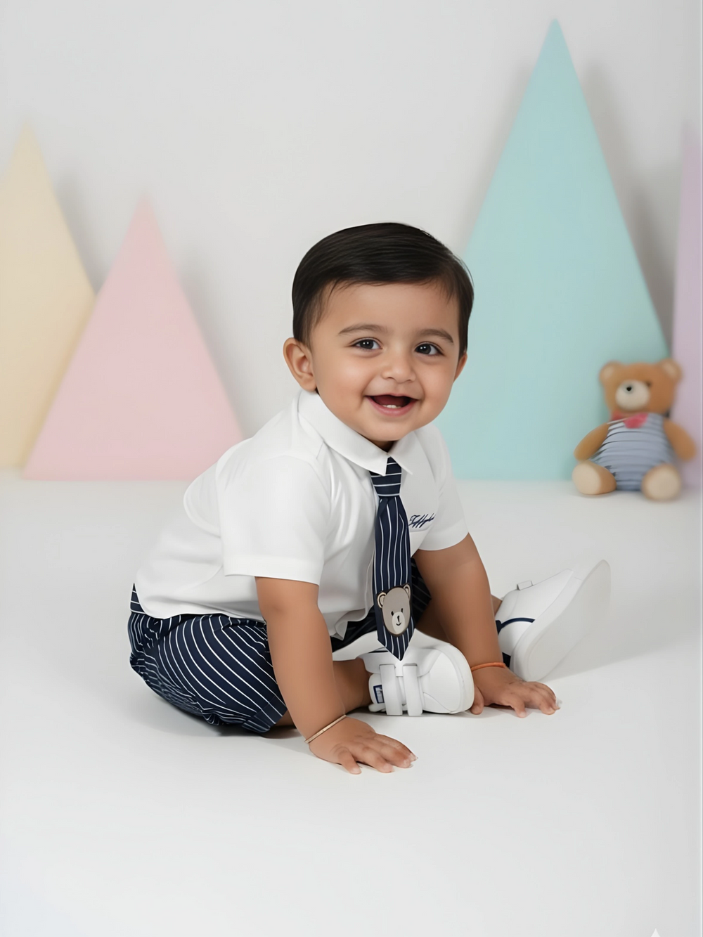Little Gentleman Bear Striped Coordinate Set - Blue