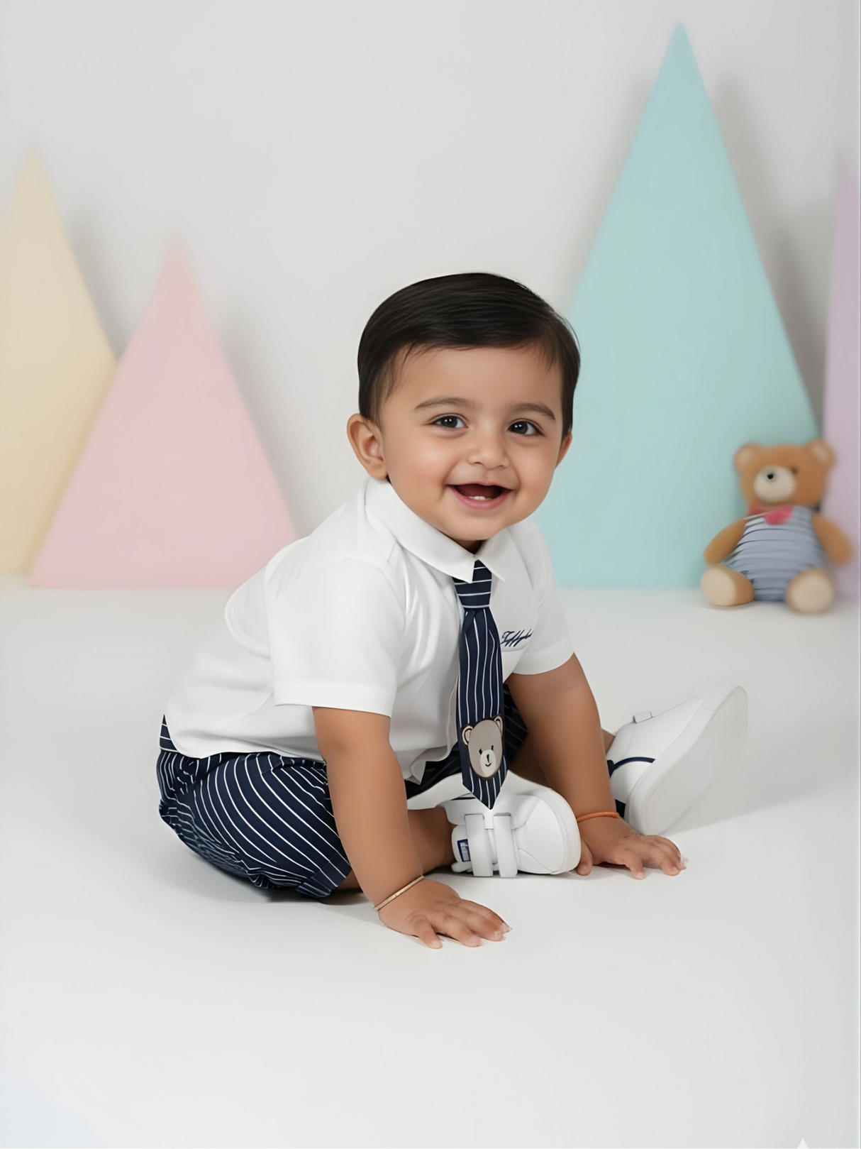 Little Gentleman Bear Striped Coordinate Set - Blue