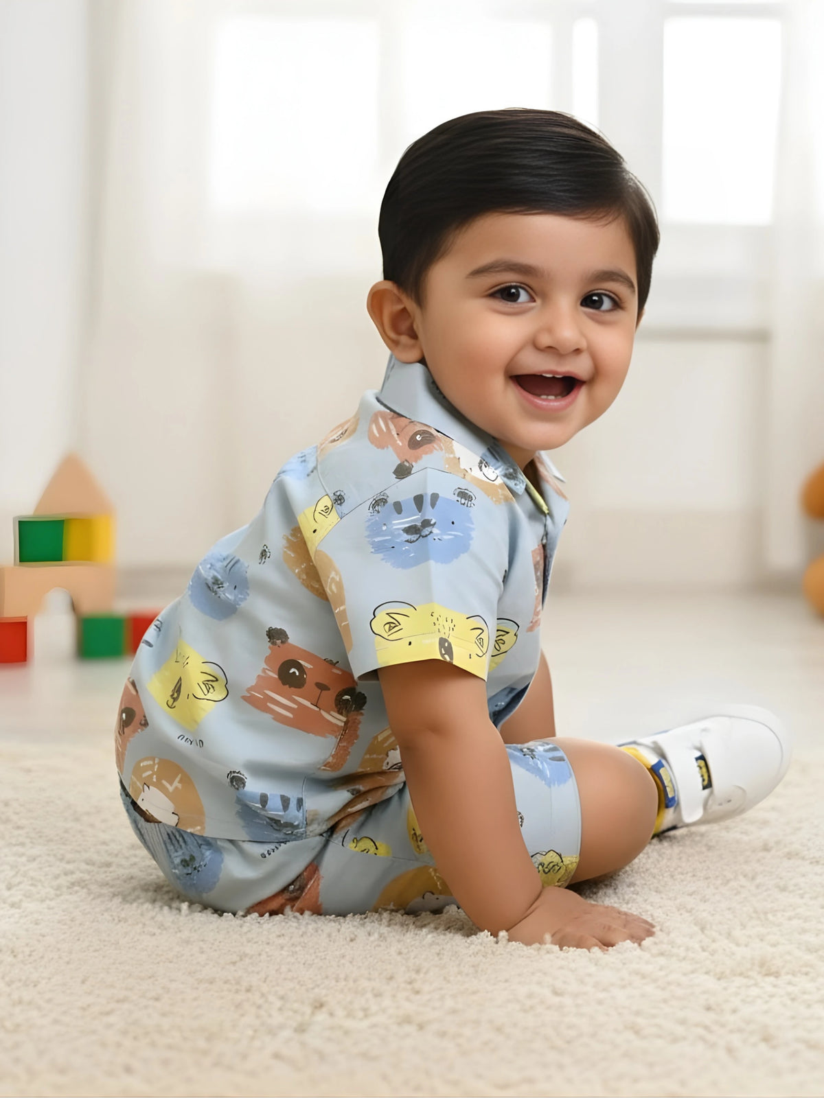 Little Gentleman Peach Suspenders & Collared Shirt Set