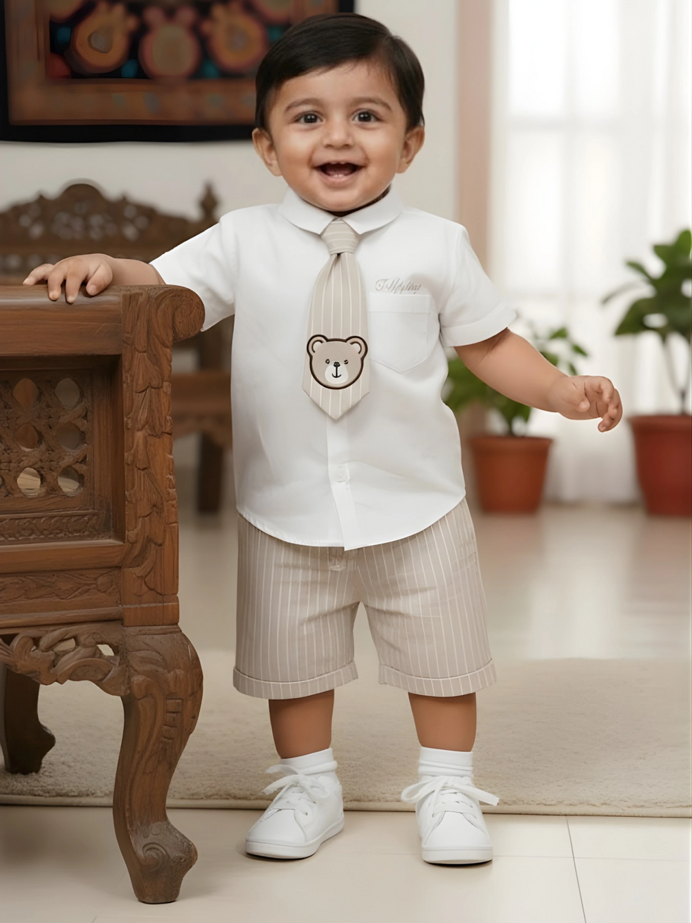 Little Champion Varsity White Coordinate Set