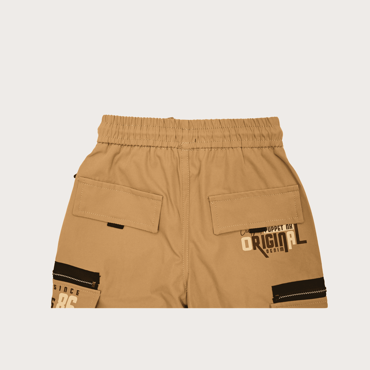Boys Casual Fashion Cotton Joggers With Rib - Khakhi