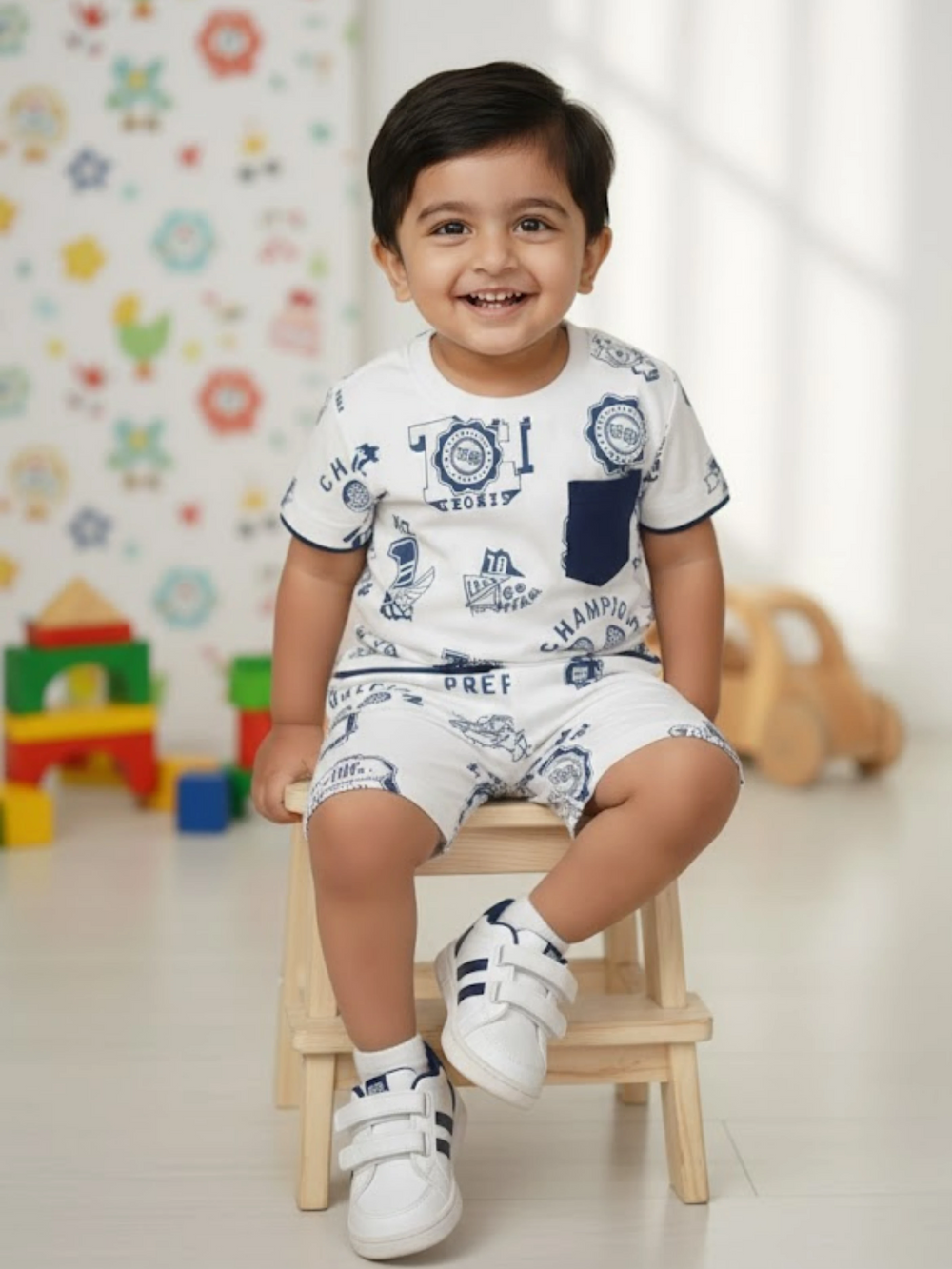 Little Gentleman Bear Embroidery Coordinate Set - Cream