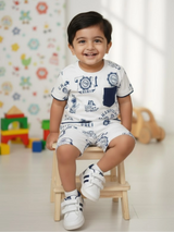 Little Gentleman Bear Embroidery Coordinate Set - Cream