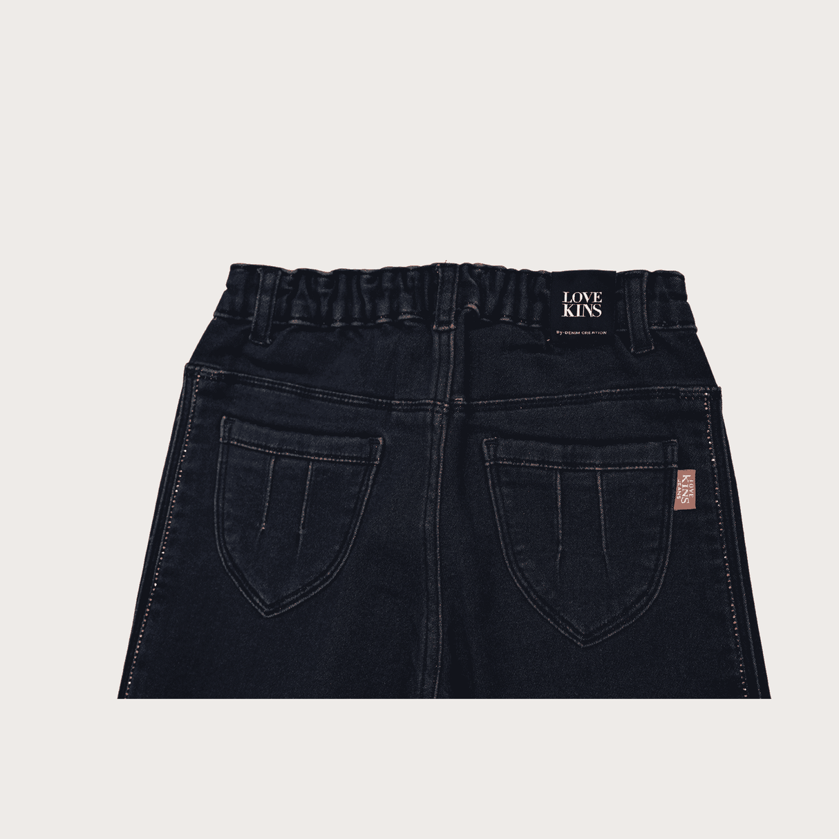 Girls Casual Plain Jeans Pant Half Elastic - Navy Blue