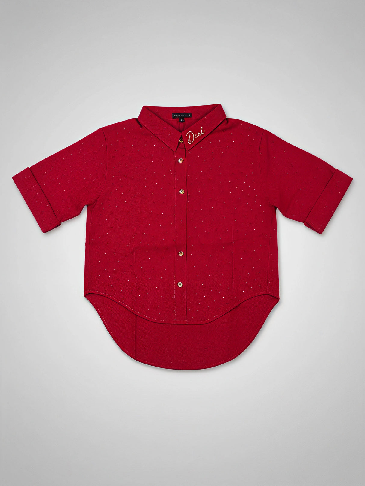 Girls Red Sparkle Collared Shirt - Elegant Casual Wear