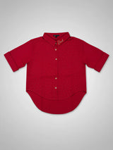 Girls Red Sparkle Collared Shirt - Elegant Casual Wear
