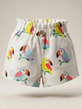 Girls Pink Toucan Print Cotton Shorts with Paperbag Waist