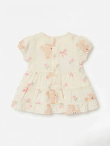 Girls Cream Printed Frock with Bow Waistband....