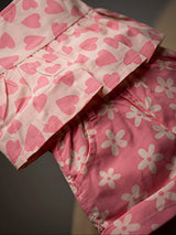 Girls Pink Heart & Floral Printed Shorts Set