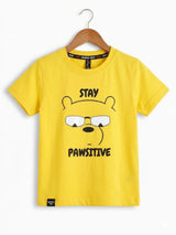 Boys Yellow Stay Pawsitive Bear Graphic T-Shirt