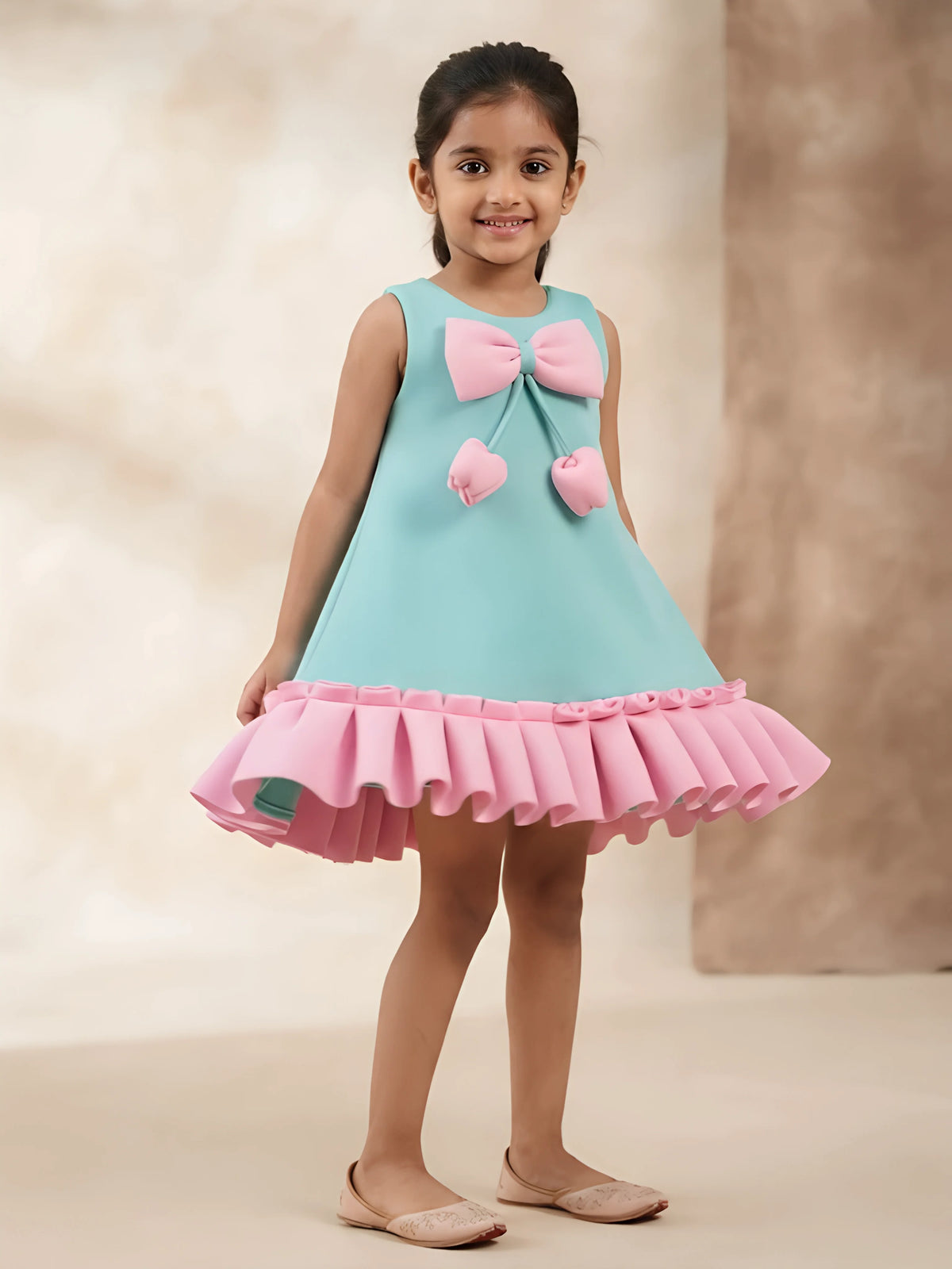 Green Bow Ruffle Detail Frocks