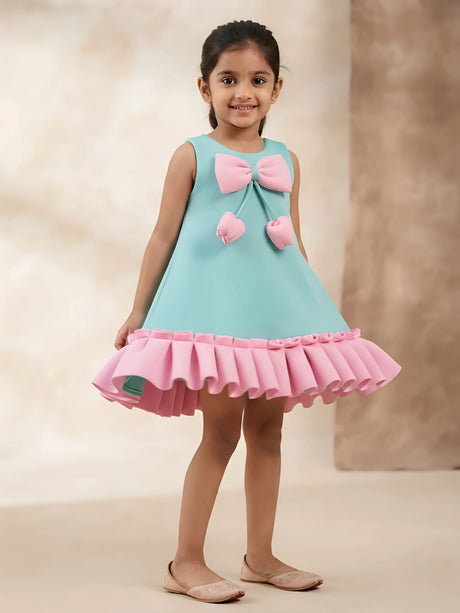 Green Bow Ruffle Detail Frocks