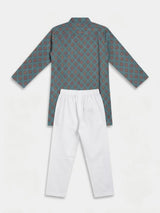 Blue Ethnic Print Kurta Pajama Set for Boys
