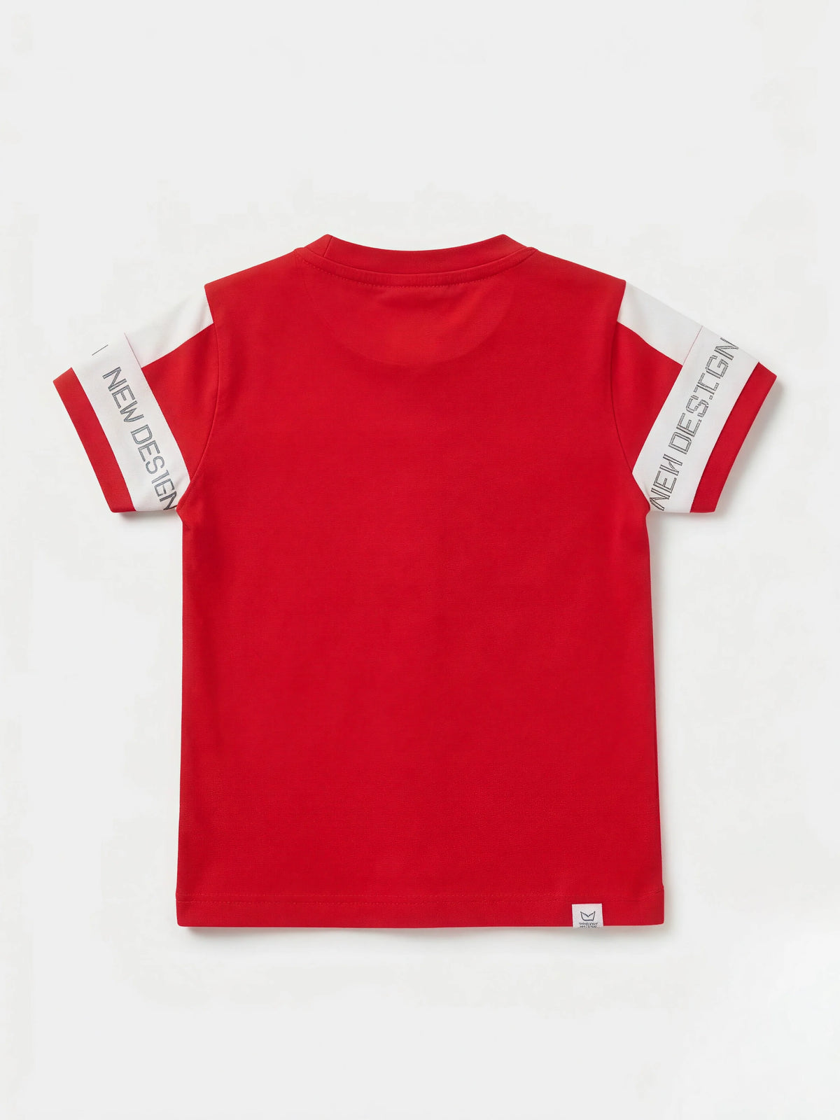 Red Graphic Print Henley T-Shirt with White Sleeve Panels