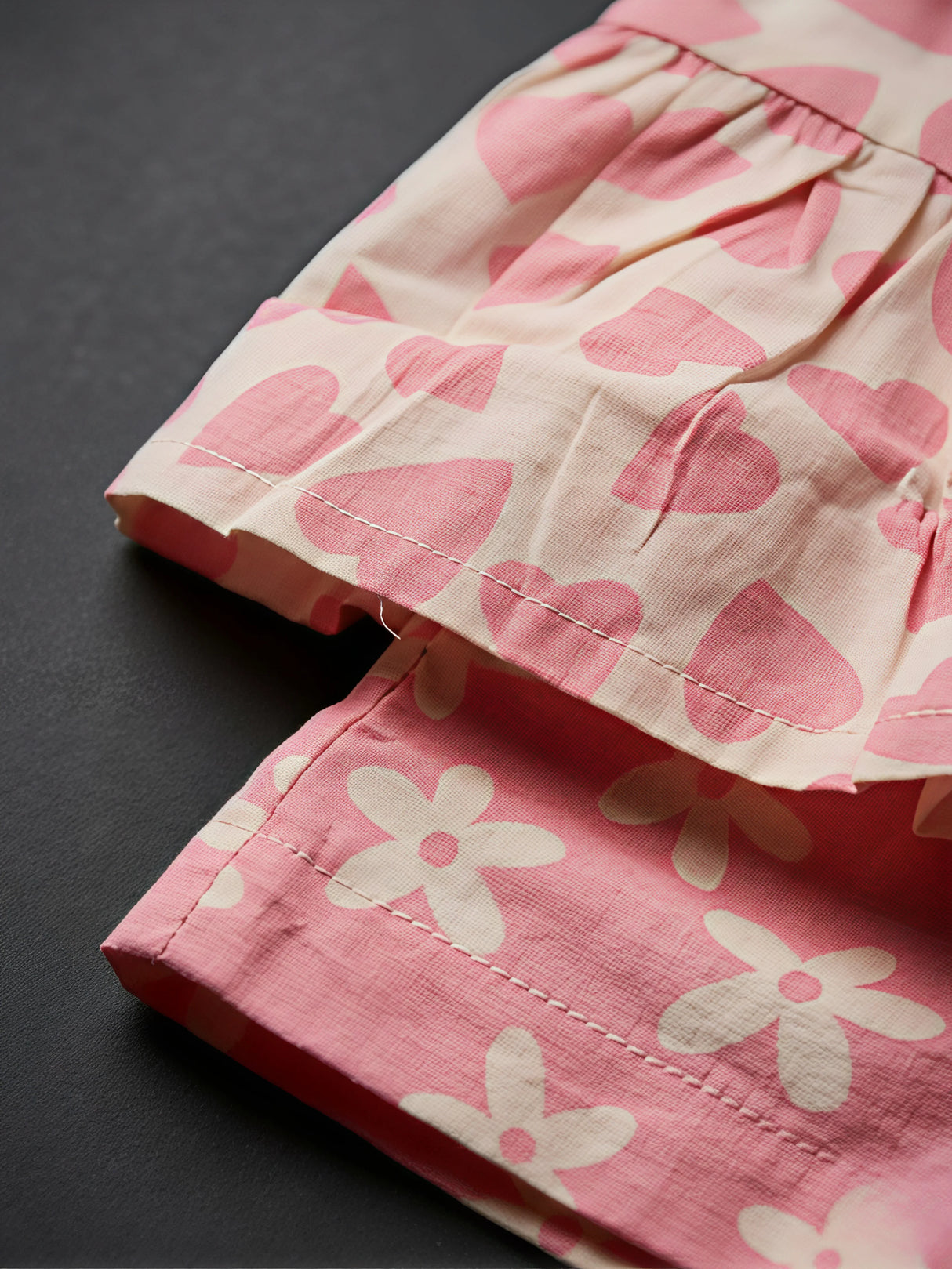 Girls Pink Heart & Floral Printed Shorts Set