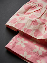 Girls Pink Heart & Floral Printed Shorts Set