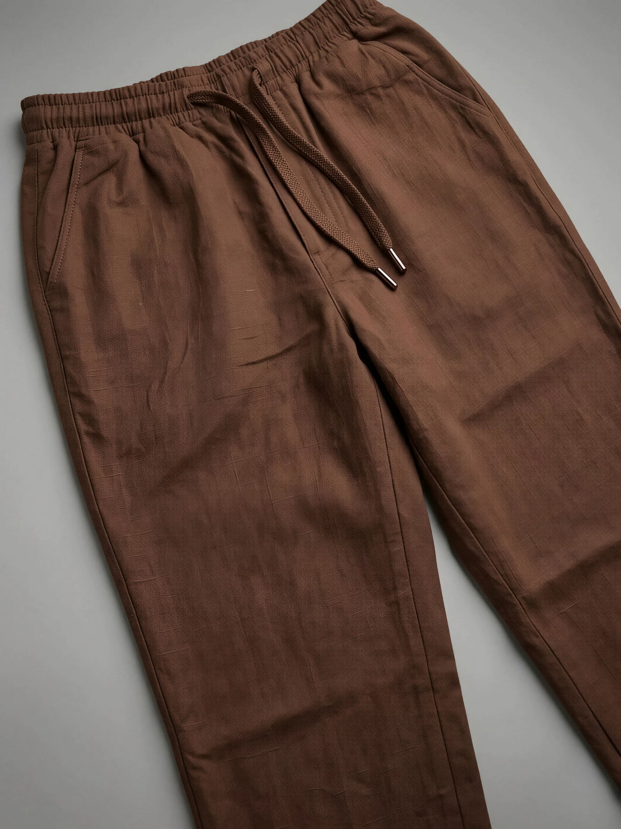 Boys' Earth-Tone Textured Cotton Pants - Brown