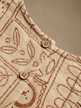 Girls Cream Block Print Shorts Set