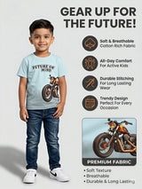 Boys Light Blue Bike Graphic Printed T-Shirt