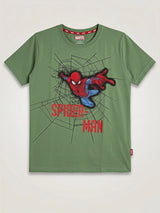 Boys Green Spider-Man Graphic Printed T-Shirt.