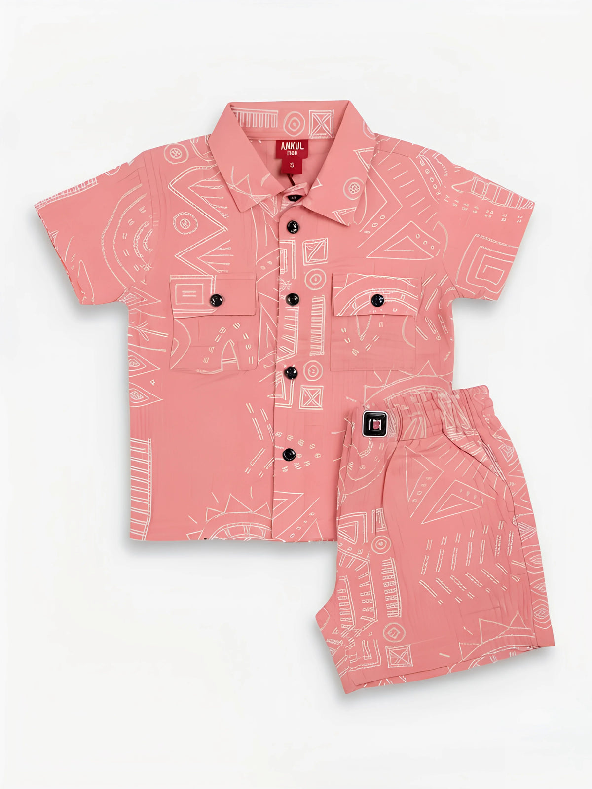 Pink Geometric Print Cotton Boys Coordinate Set