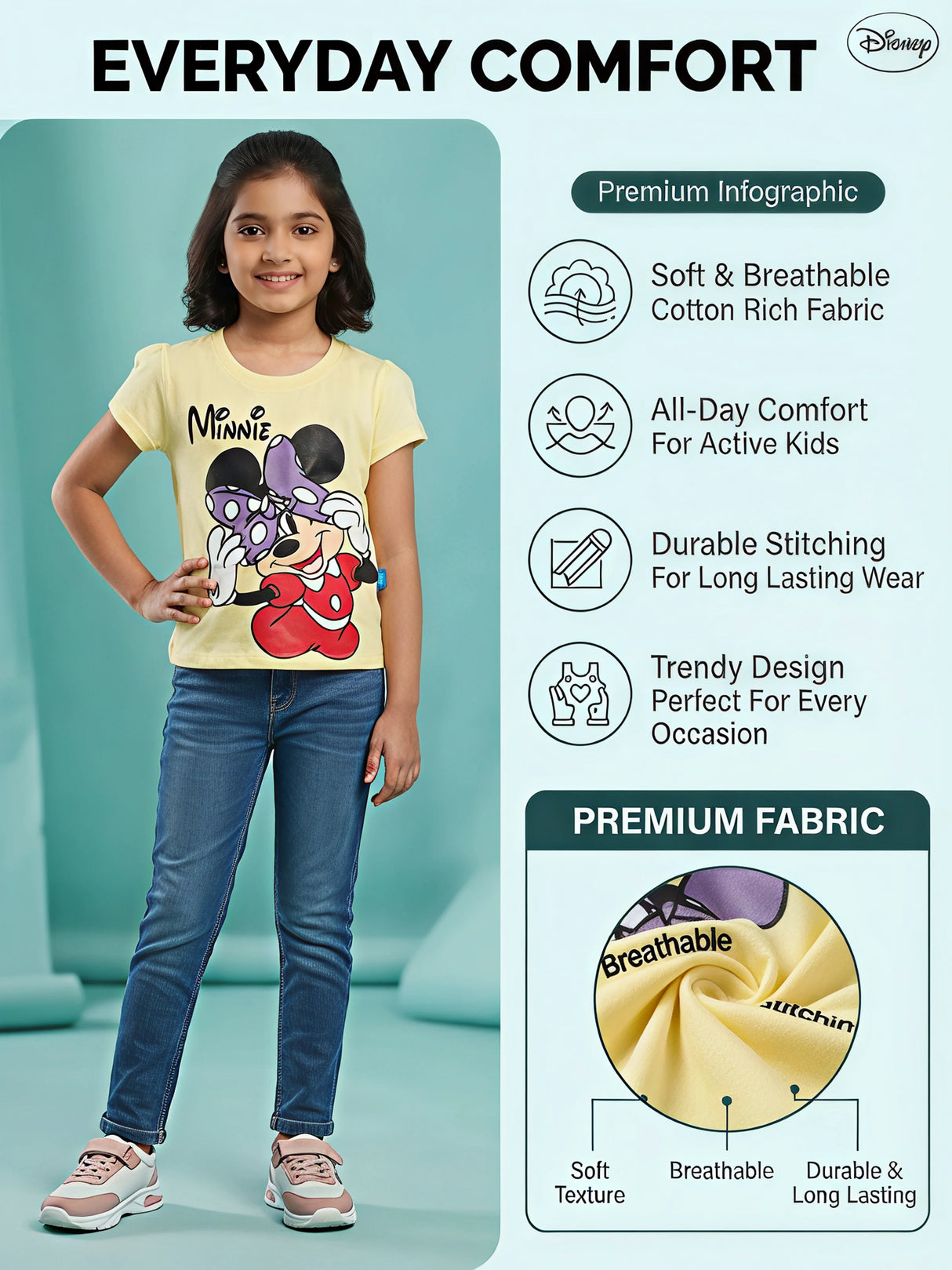 Girls Yellow Minnie Mouse Print Tops